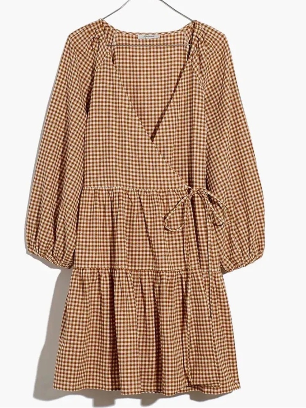 Madewell Gingham Tiered V-Neck Dress in Brown and white New Size XL